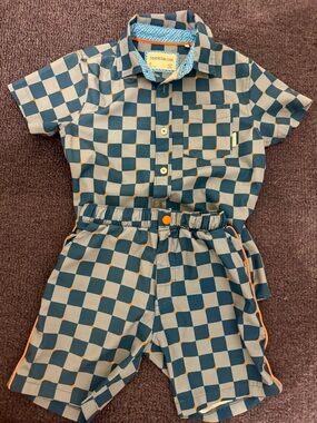 Boys Sovereign Code Blue Checkerboard Short Set with Orange Accents